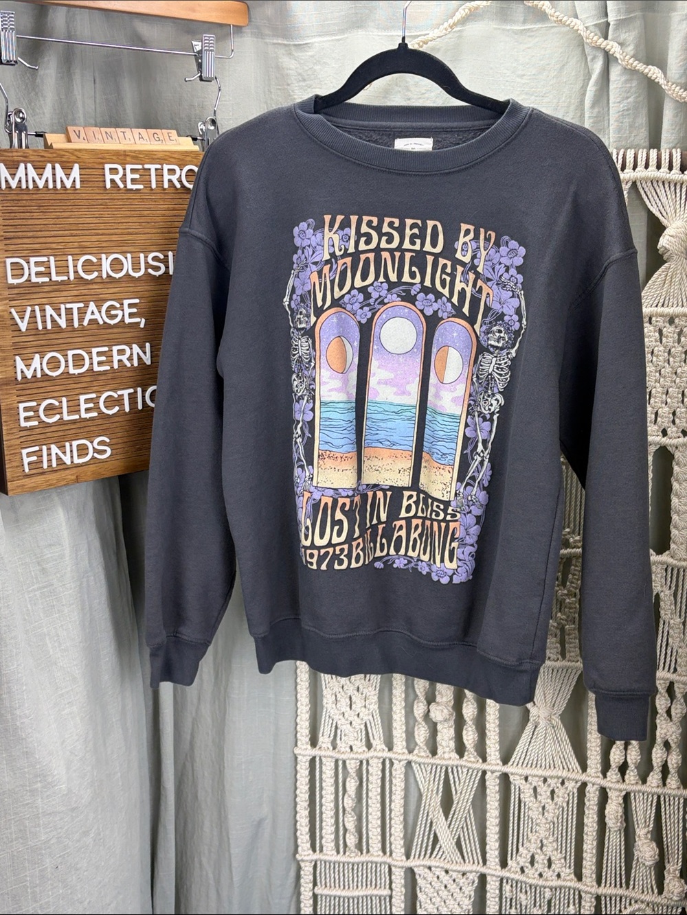 Billabong Ride In Crew Neck Black Sweatshirt - Kissed in Moonlight | L